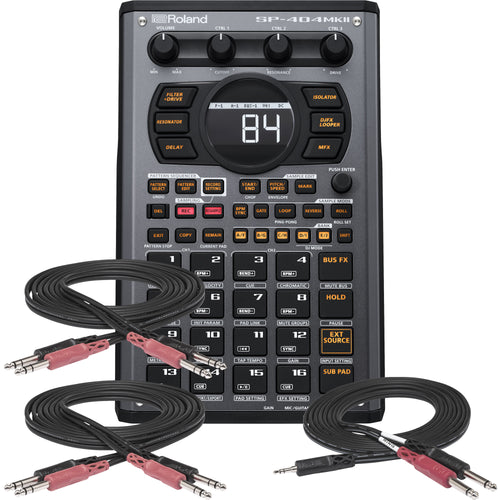 Collage showing components in Roland SP-404MKII Creative Sampler and Effector BASIC CABLE KIT
