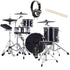 Collage of the Roland VAD504 V-Drums Acoustic Design 4pc Kit DRUM ESSENTIALS BUNDLE showing included components