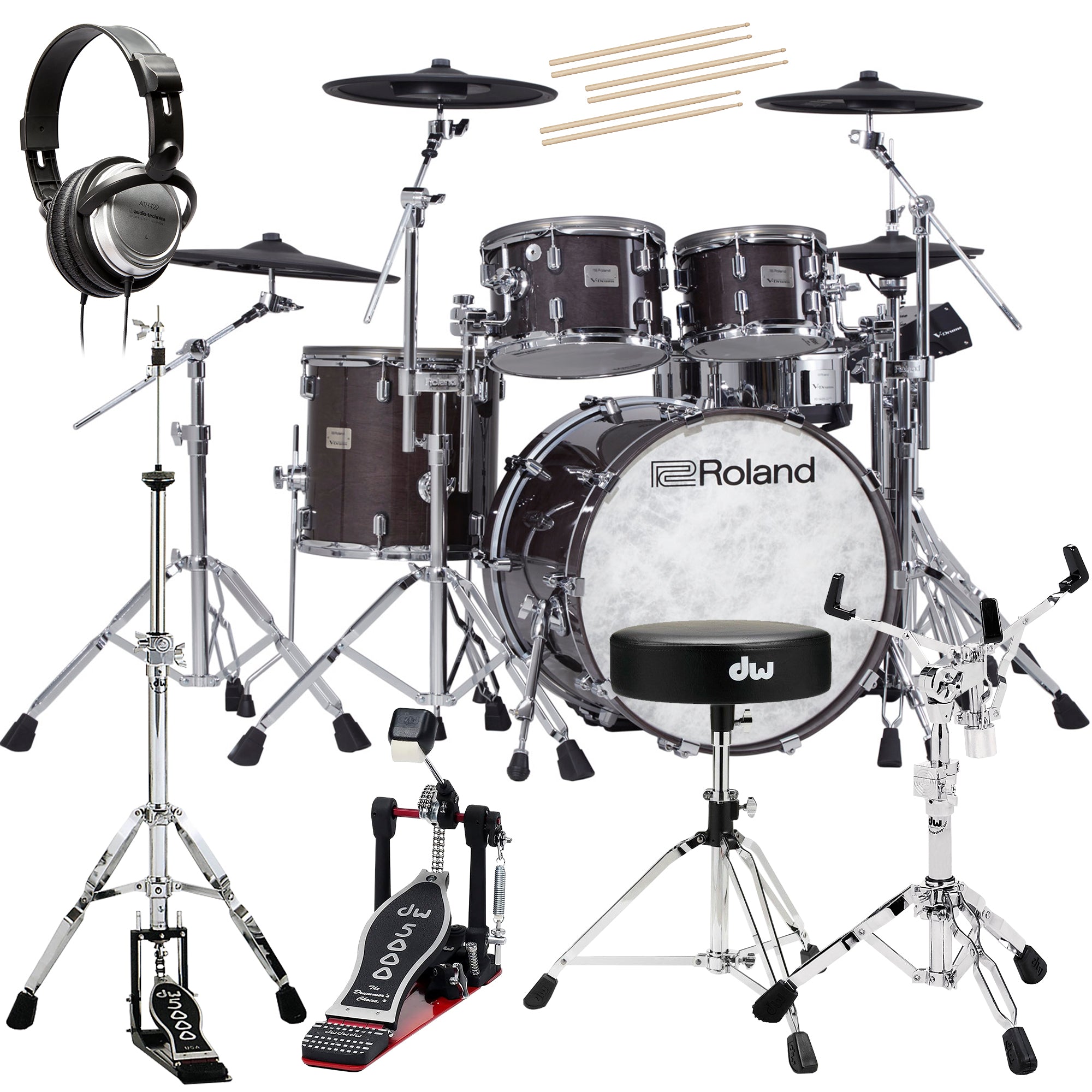 Roland VAD706 V-Drums Acoustic Design 5pc Kit - Ebony DRUM ESSENTIALS BUNDLE
