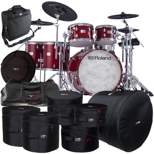 Collage of items included in the Roland VAD-716 V-Drums Electronic Drum Set - Gloss Cherry CARRY BAG KIT