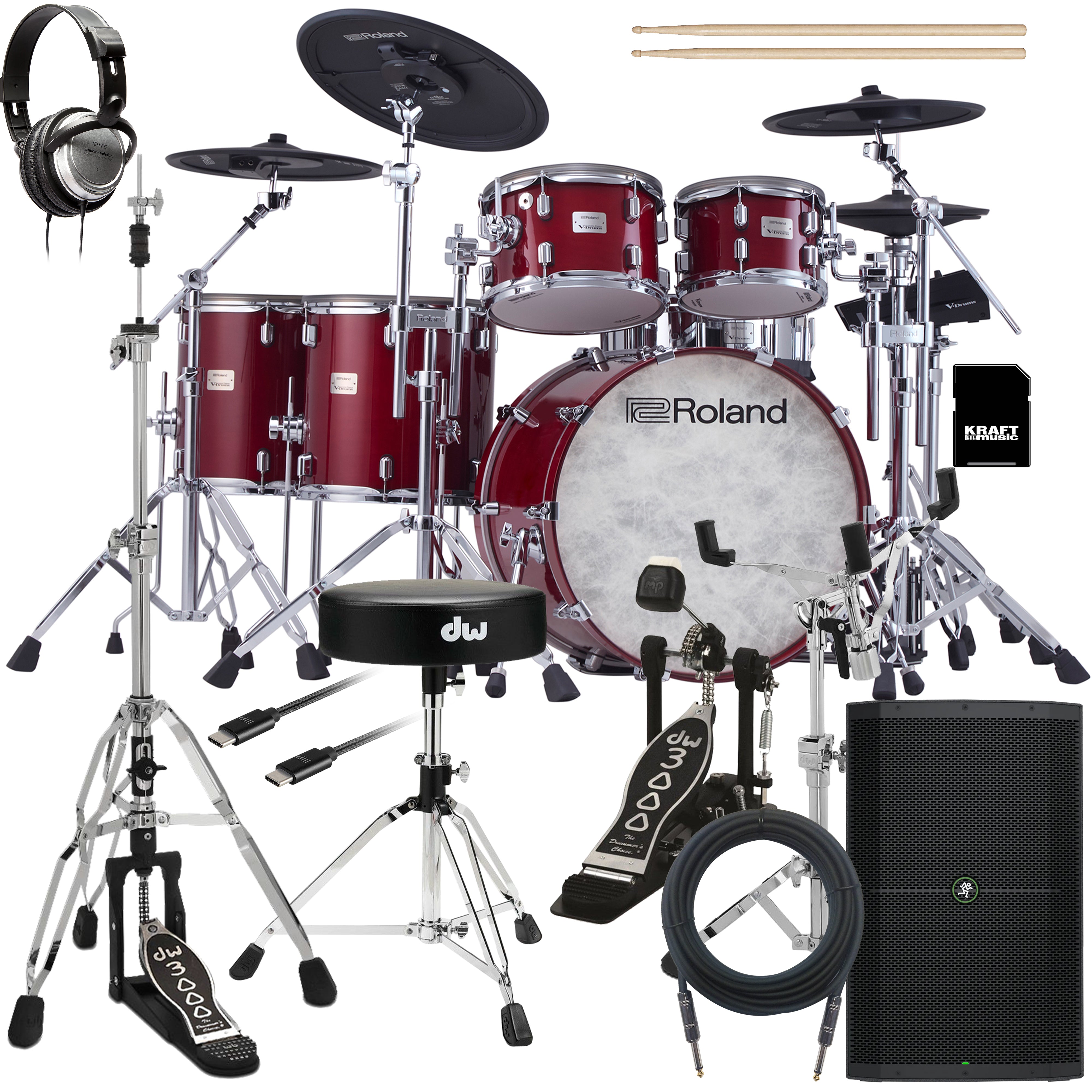 Roland VAD716 V-Drums Electronic Drum Set - Gloss Cherry COMPLETE DRUM BUNDLE