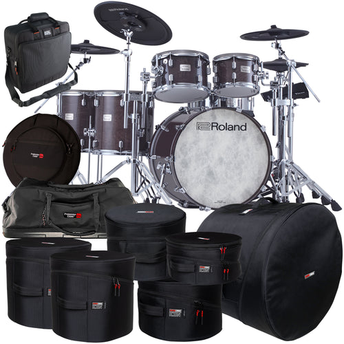 Collage of items included in the Roland VAD-716 V-Drums Electronic Drum Set - Gloss Ebony CARRY BAG KIT