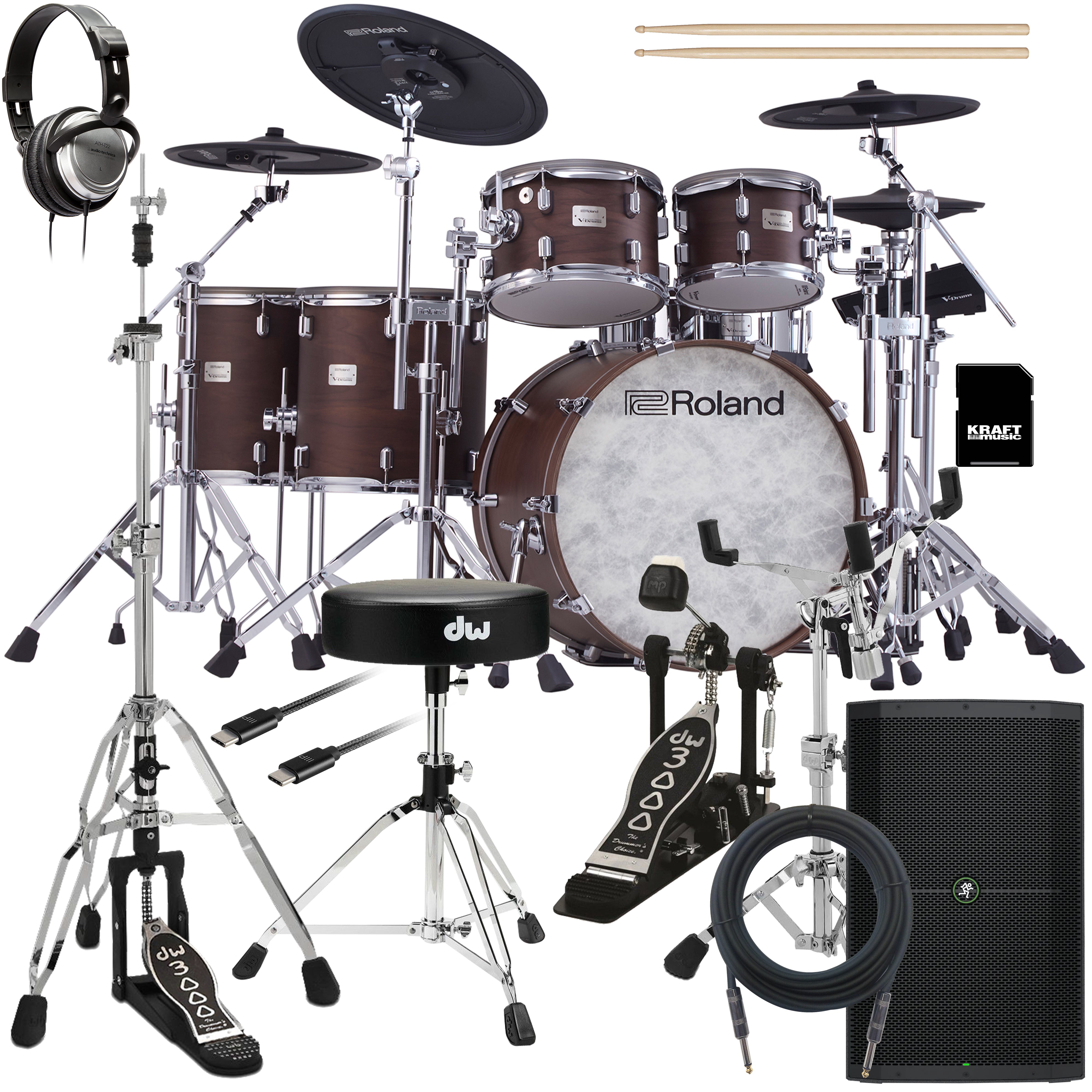 Roland VAD716 V-Drums Electronic Drum Set - Satin Walnut COMPLETE DRUM BUNDLE