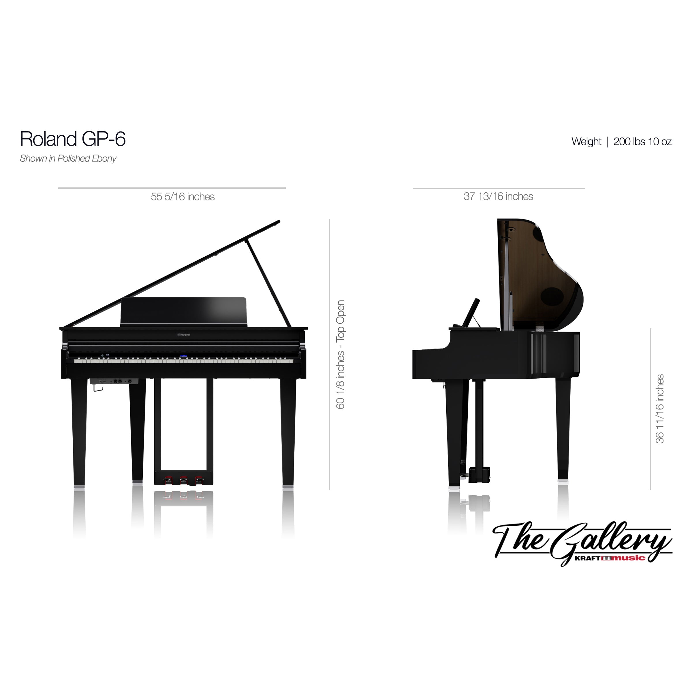 Roland GP-6 Digital Grand Piano - dimensions