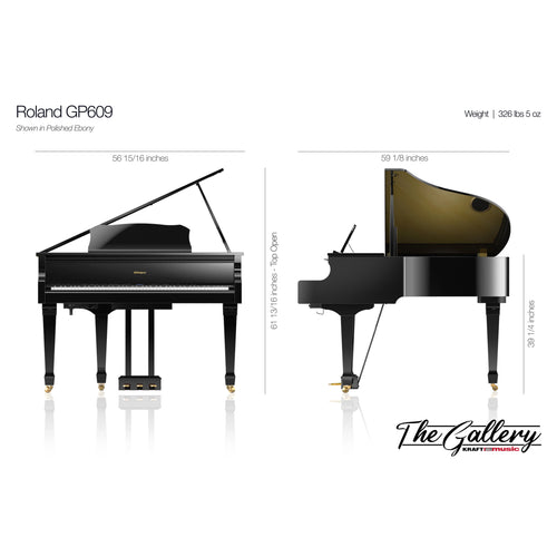 Roland GP609 Digital Grand Piano - Polished Ebony - Dimensions