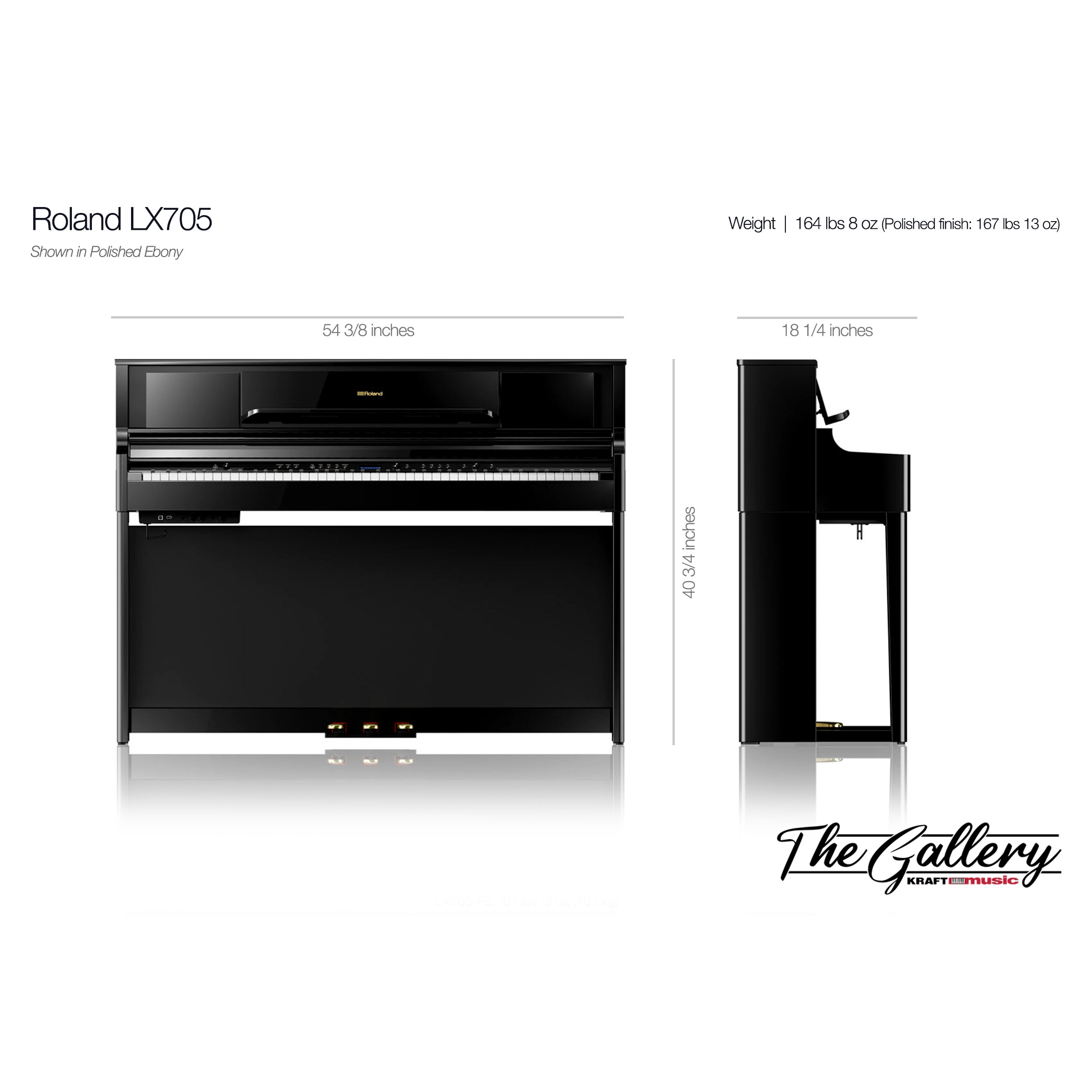 Roland LX705 Digital Piano - Dimensions