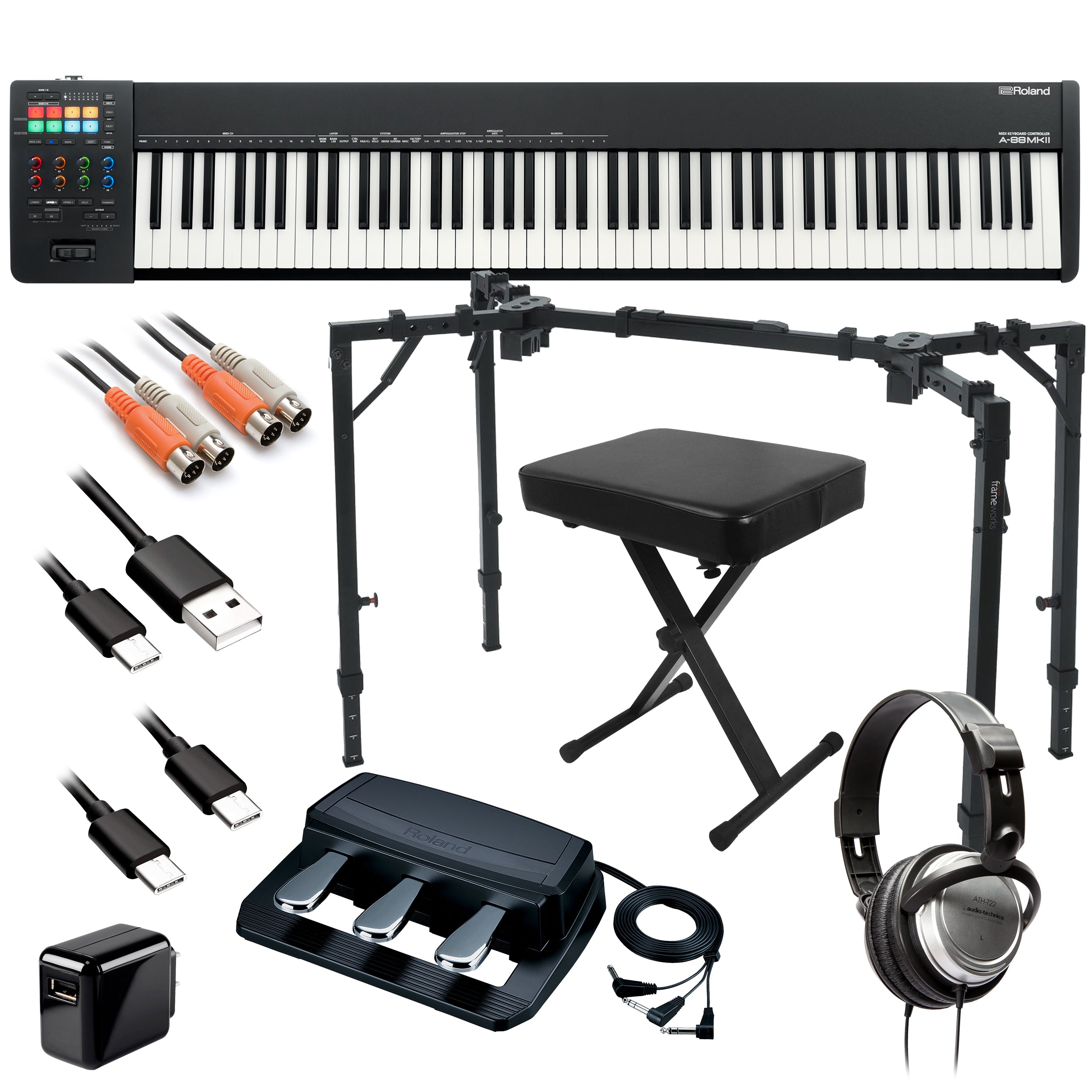 Roland A-88MKII MIDI Keyboard Controller STUDIO RIG – Kraft Music
