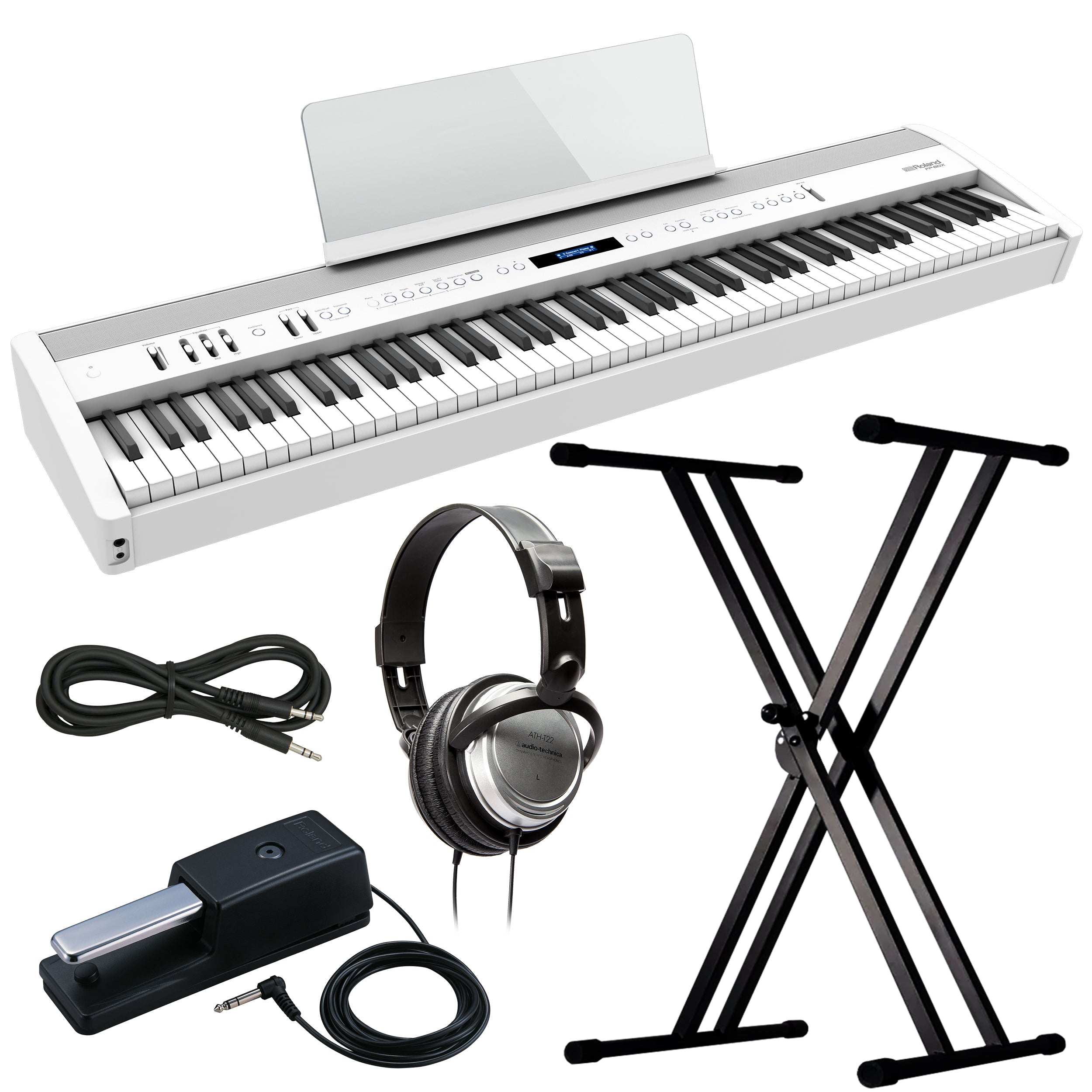 Roland FP-60X Digital Piano - White KEY ESSENTIALS BUNDLE