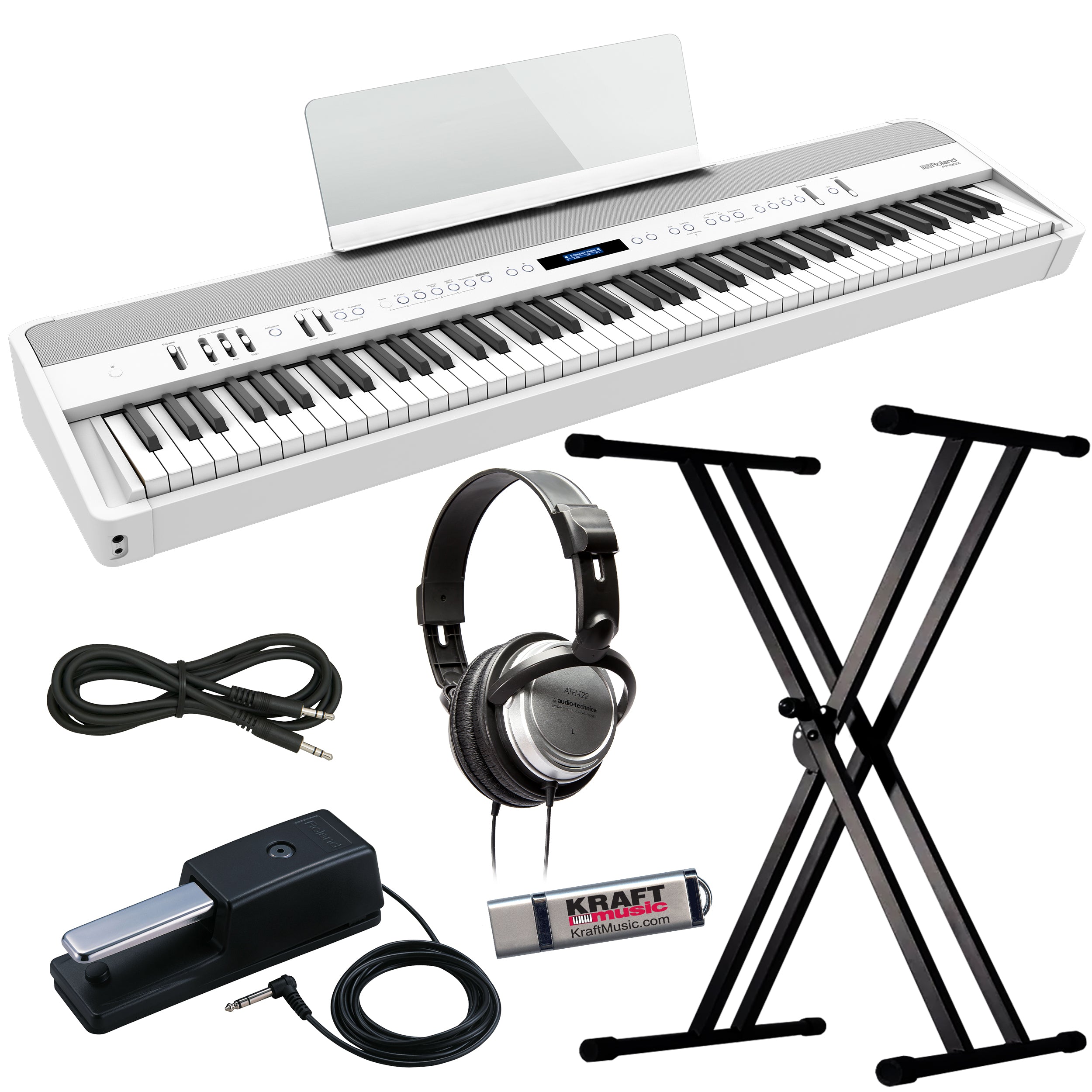 Roland FP-90X Digital Piano - White KEY ESSENTIALS BUNDLE