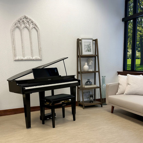 Roland GP-3 Digital Grand Piano - Polished Ebony - in a stylish living room