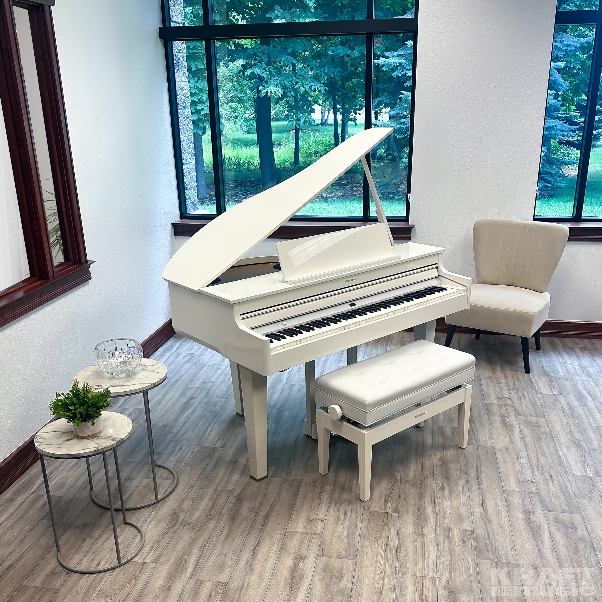 Roland GP-6 Digital Grand Piano - Polished White - right angle from above