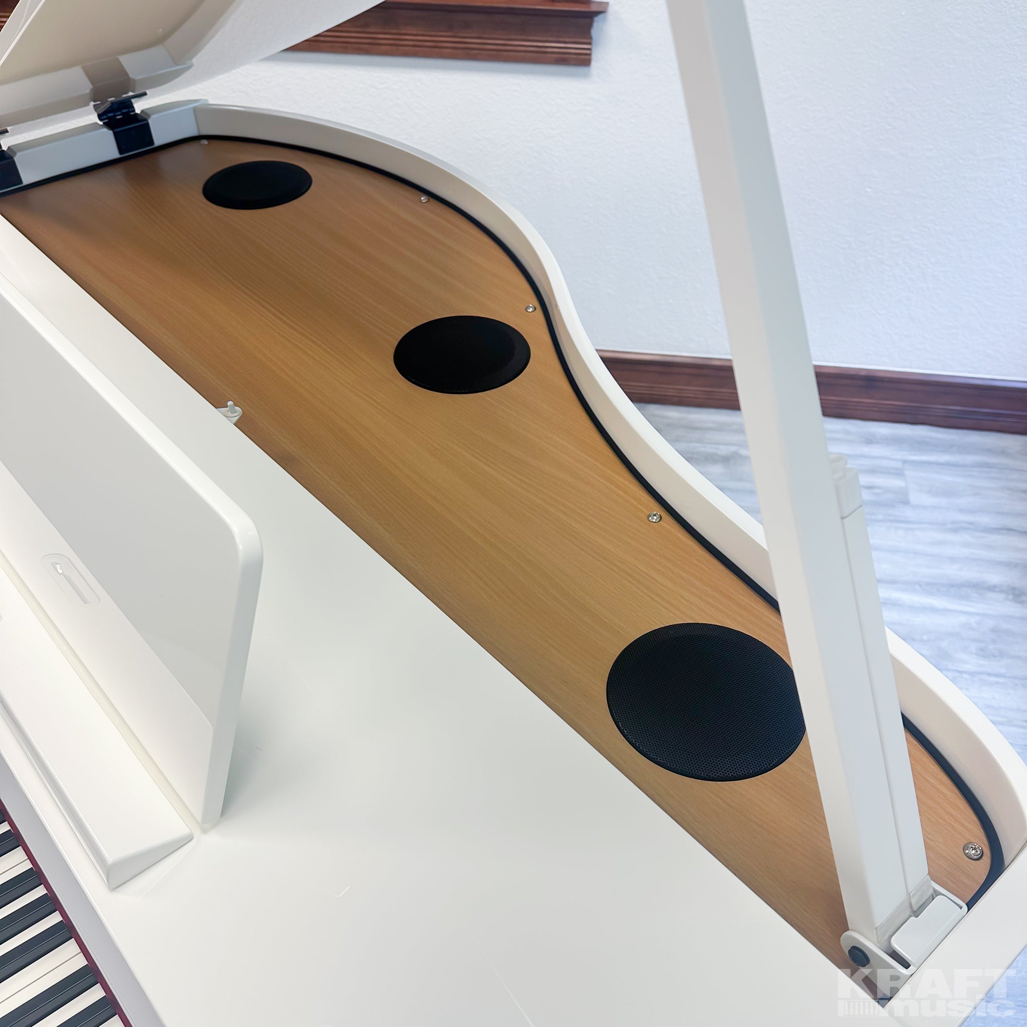 Roland GP-6 Digital Grand Piano - Polished White - under lid view