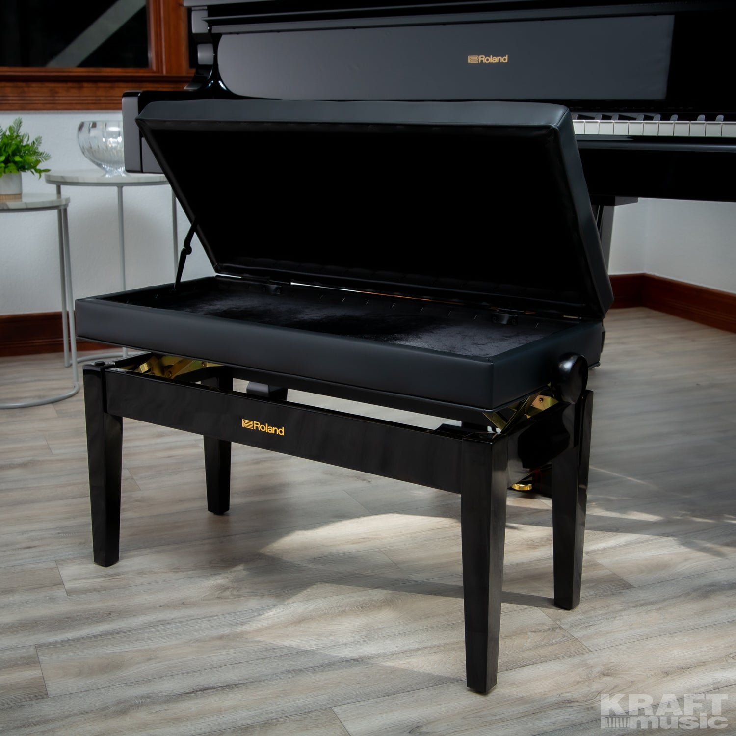 Roland GP609 Digital Grand Piano - Polished Ebony - bench open