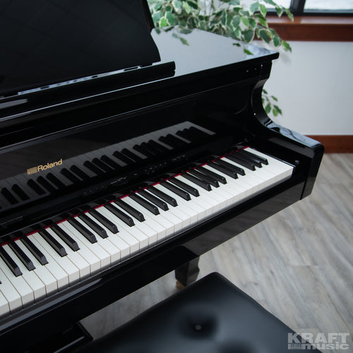 Roland GP609 Digital Grand Piano - Polished Ebony - angle view from above