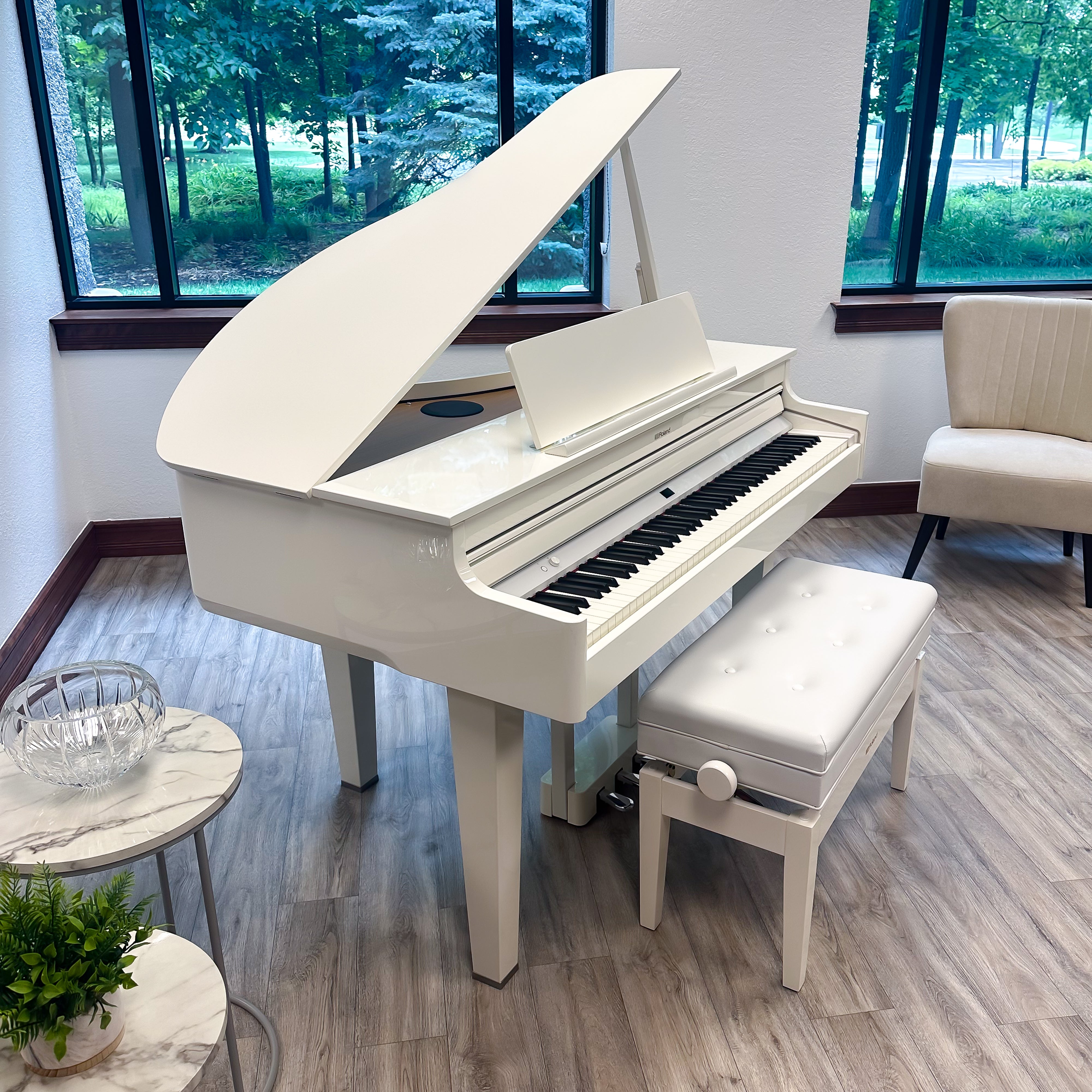 Roland GP-6 Digital Grand Piano - Polished White - in a stylish music room