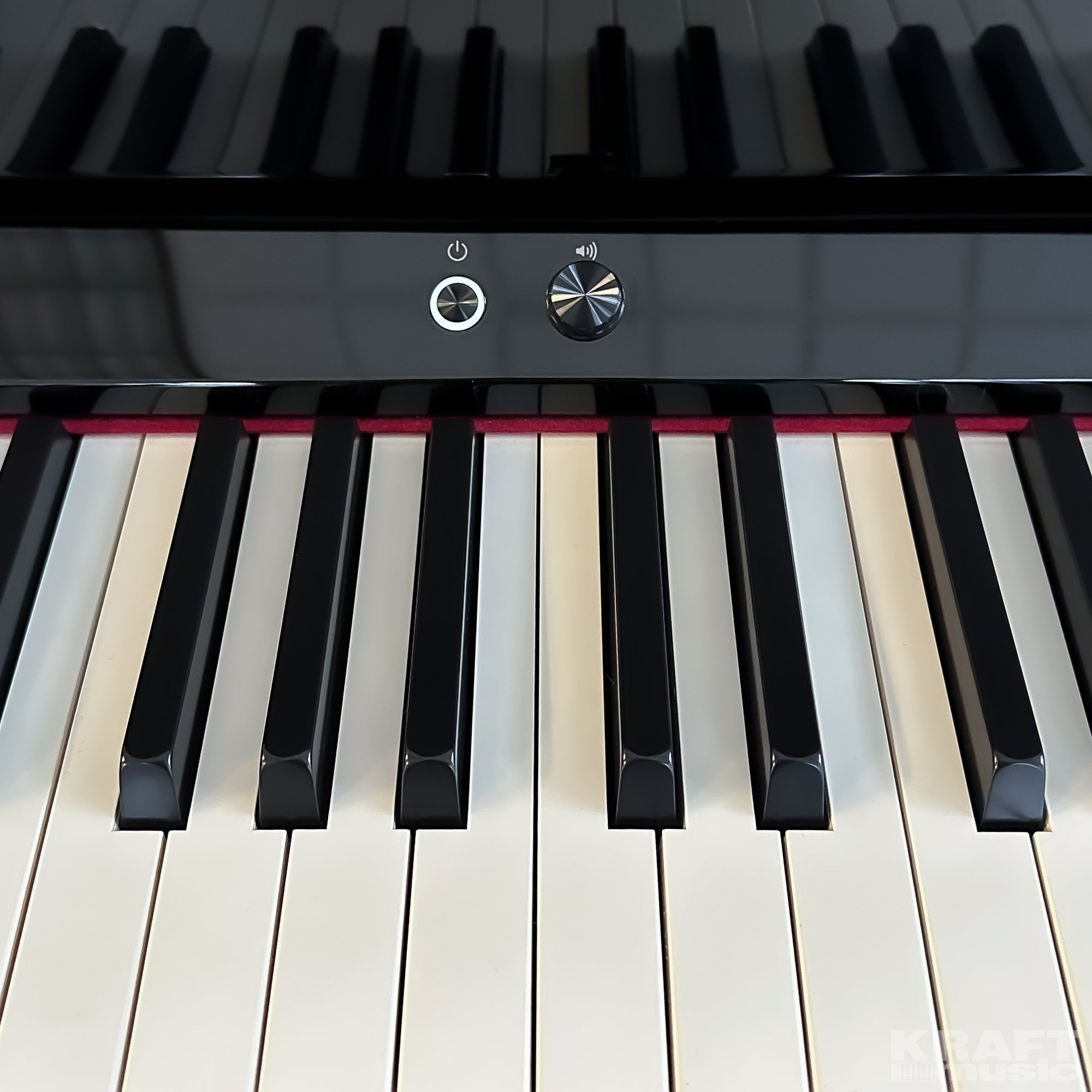 Roland LX708 Digital Piano - Polished Ebony - power and volume controls