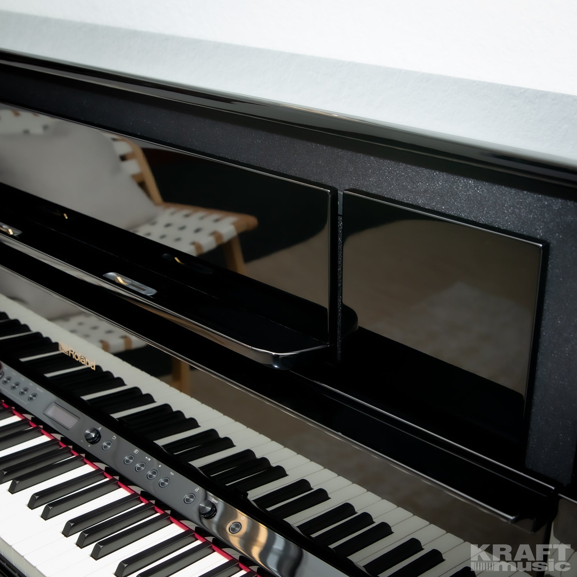 Roland LX708 Digital Piano - Polished Ebony - music rest closed