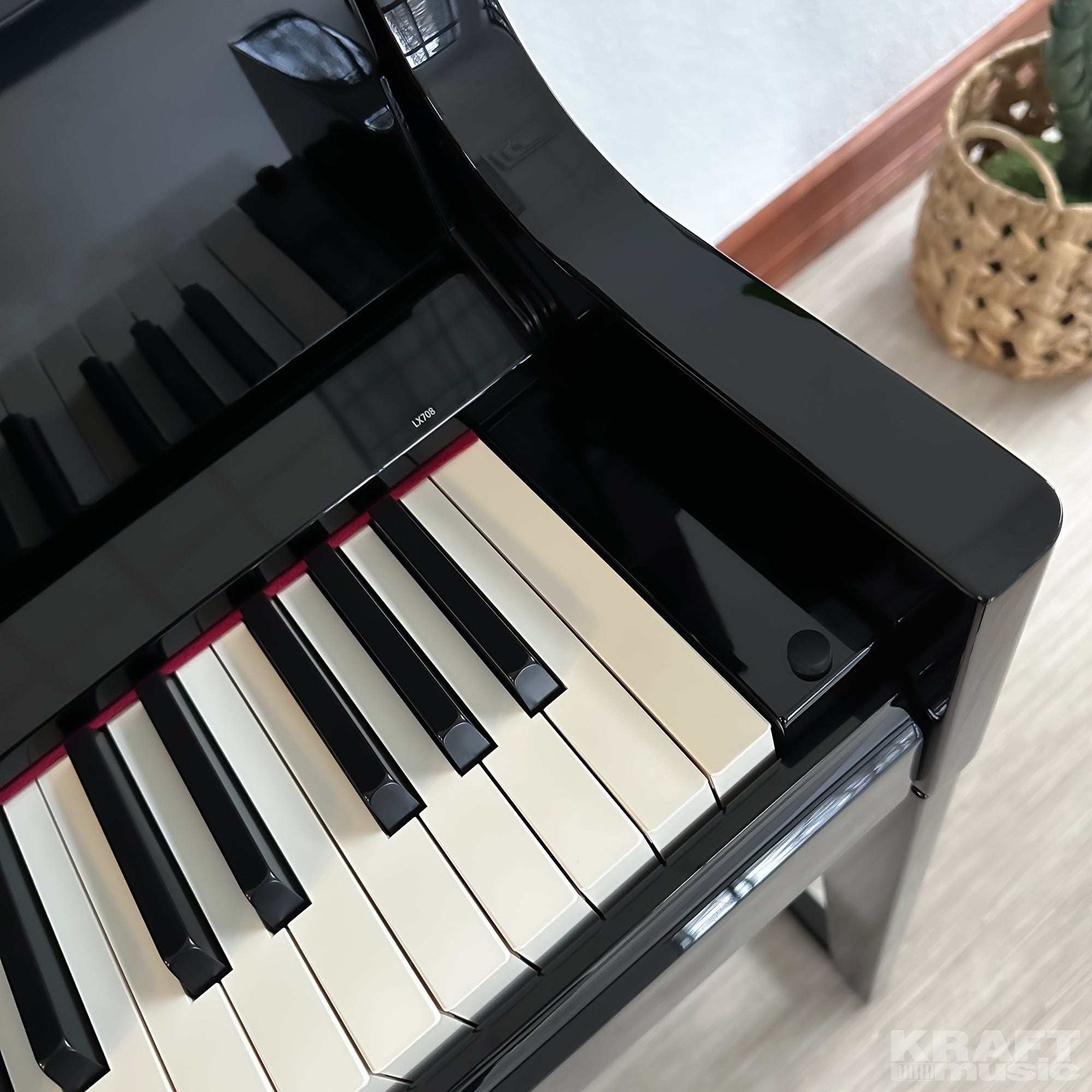 Roland LX708 Digital Piano - Polished Ebony - close up of portion of keybed