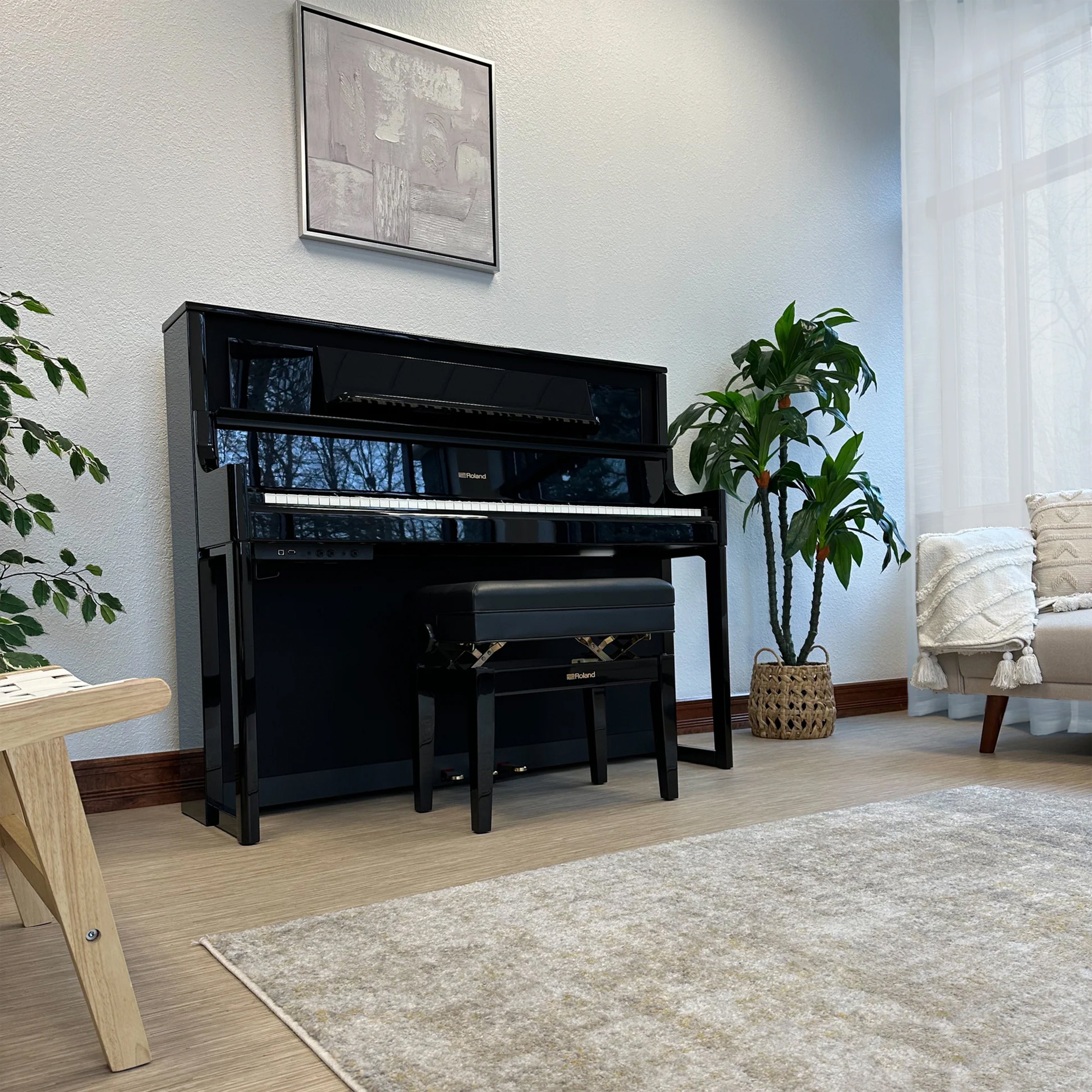 Roland LX708 Digital Piano - Polished Ebony - in a stylish living room