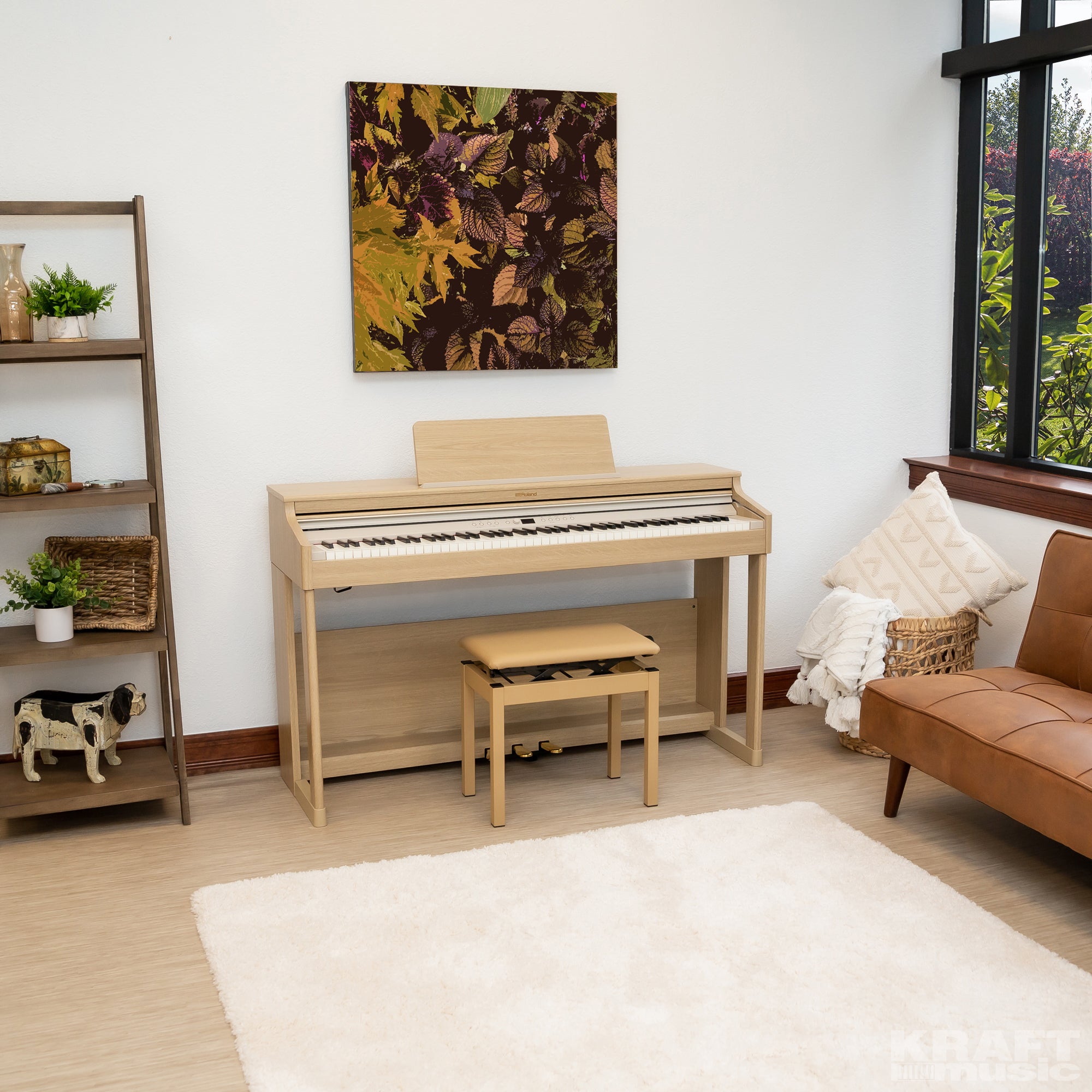 Roland RP701 Digital Piano - Light Oak - in a stylish living space
