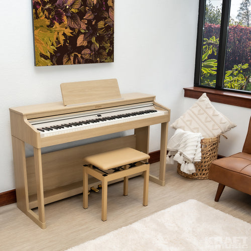 Roland RP701 Digital Piano - Light Oak - in a stylish living room