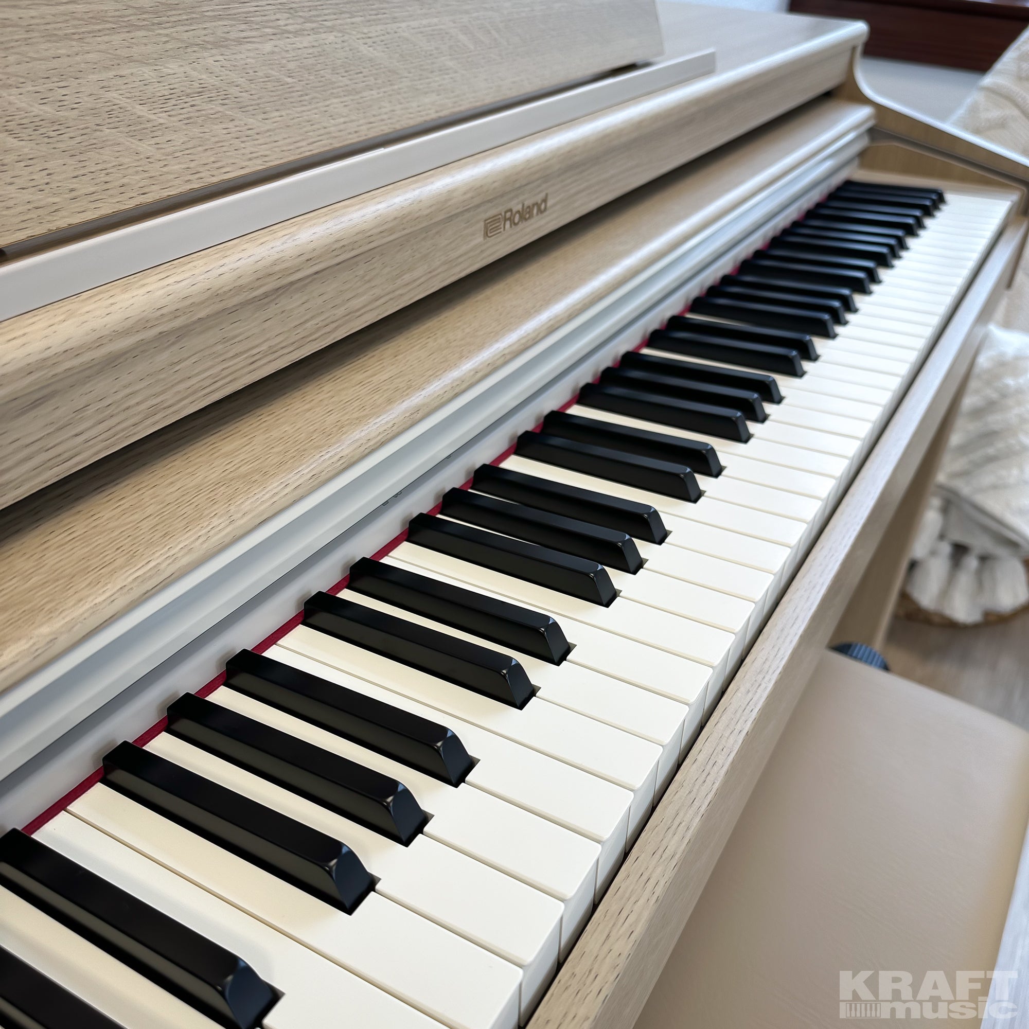 Roland RP701 Digital Piano - Light Oak - angle of keybed