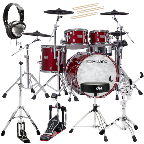 Collage of the Roland VAD706 V-Drums Acoustic Design 5pc Kit - Cherry DRUM ESSENTIALS BUNDLE