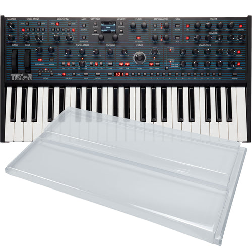 Collage showing components in Oberheim TEO-5 Compact 5-Voice Polyphonic Synthesizer DECKSAVER KIT