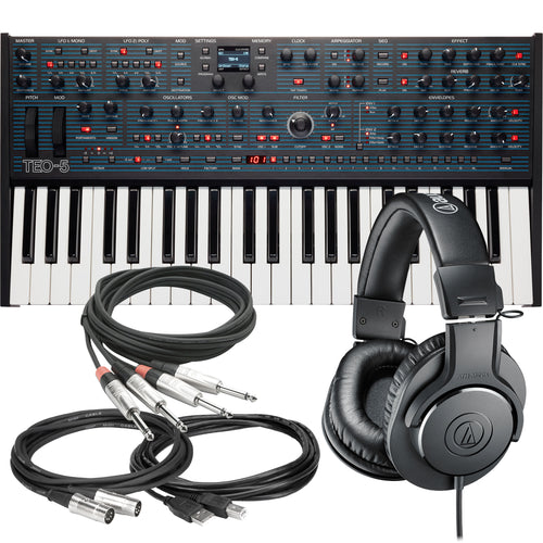 Collage showing components in Oberheim TEO-5 Compact 5-Voice Polyphonic Synthesizer STUDIO KIT