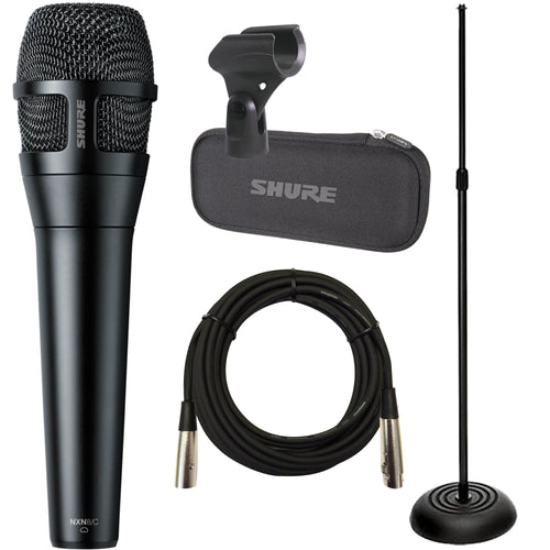 COLLAGE OF EVERYTHING INCLUDED IN THE Shure NXN8/C Dynamic Cardiod Vocal Microphone STAGE PAK