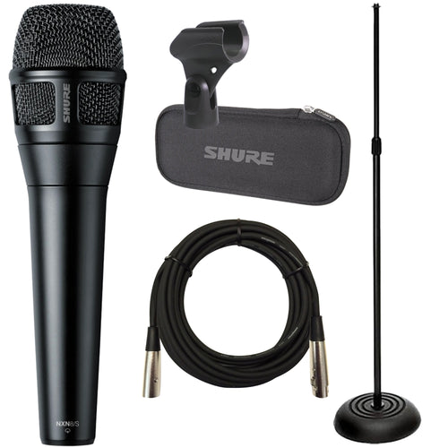 Collage of everything included in the Shure NXN8/S Dynamic Super Cardiod Vocal Microphone STAGE PAK