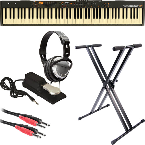 Collage image of the Studiologic Numa Compact X SE KEY ESSENTIALS BUNDLE
