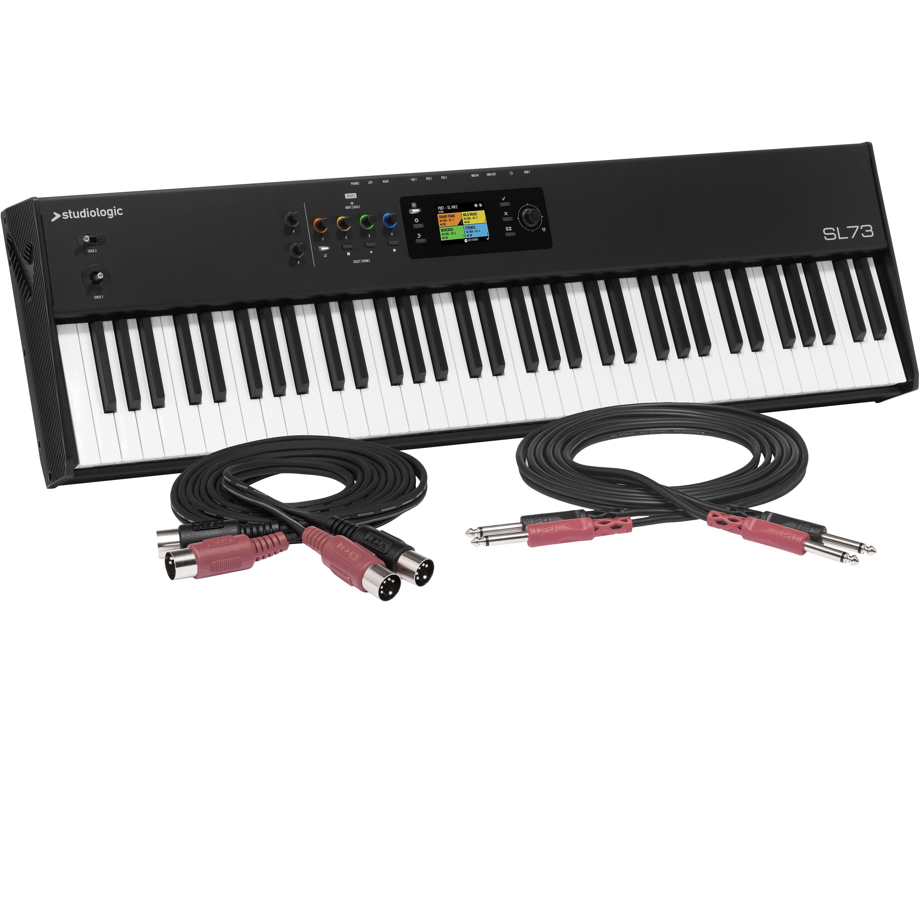 Collage showing components in Studiologic SL73 Mk2 MIDI Keyboard Controller CABLE KIT