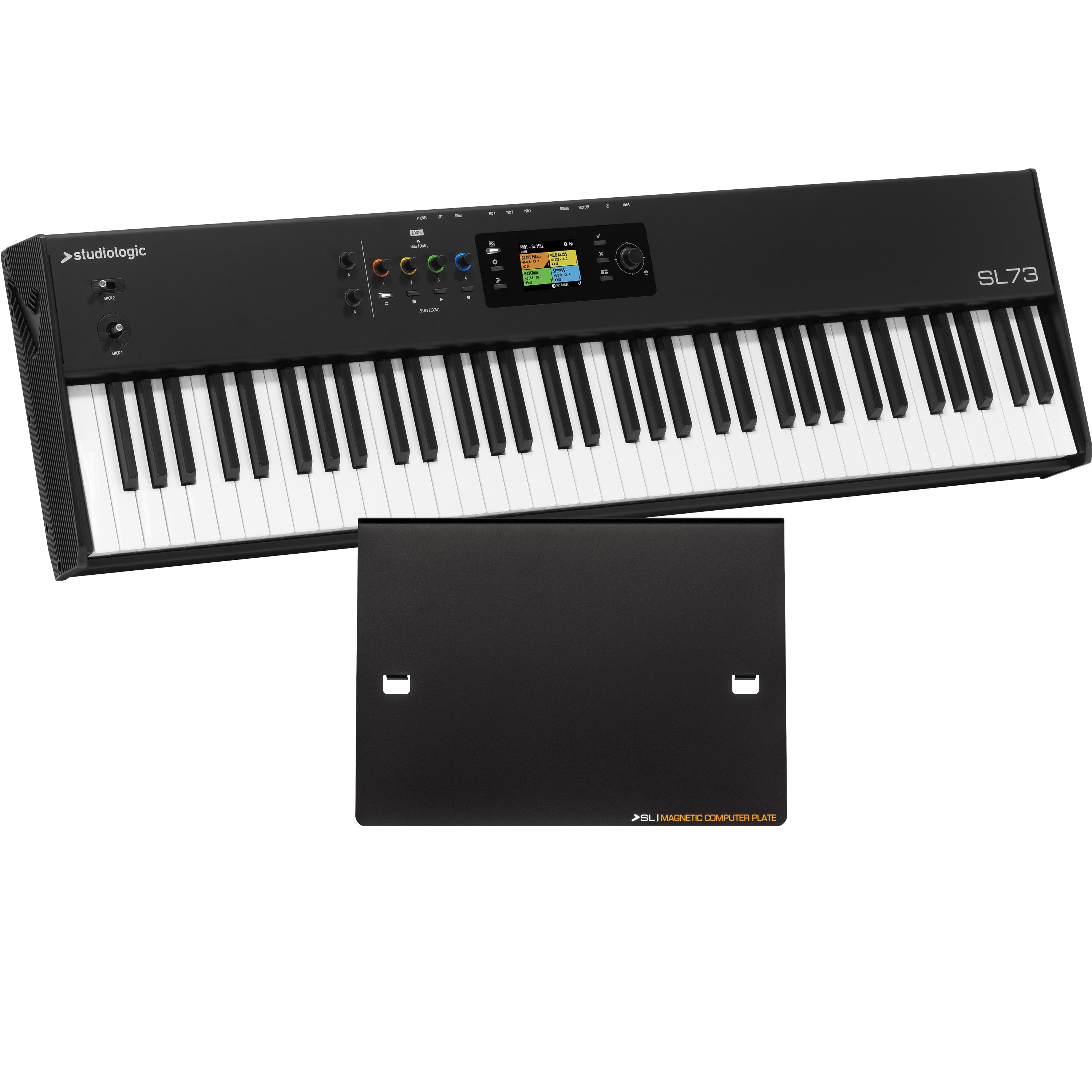 Collage showing components in Studiologic SL73 Mk2 MIDI Keyboard Controller MAGNETIC PLATE KIT