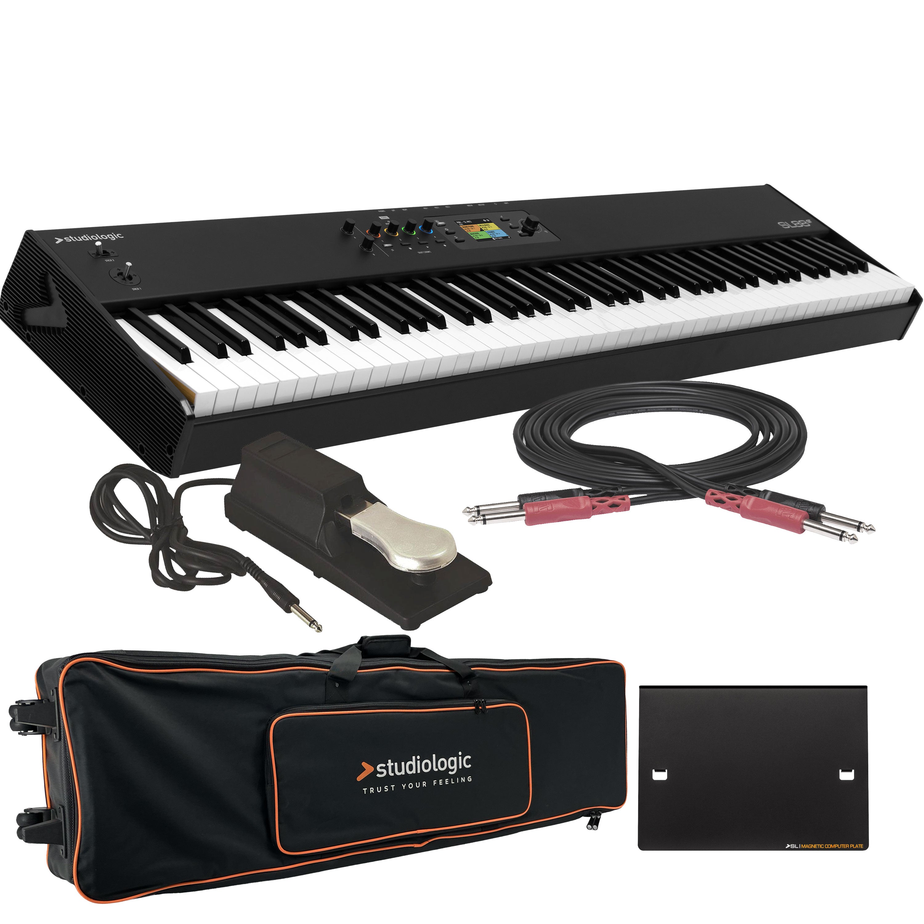 Collage showing components in Studiologic SL88 GT Mk2 MIDI Keyboard Controller STAGE RIG