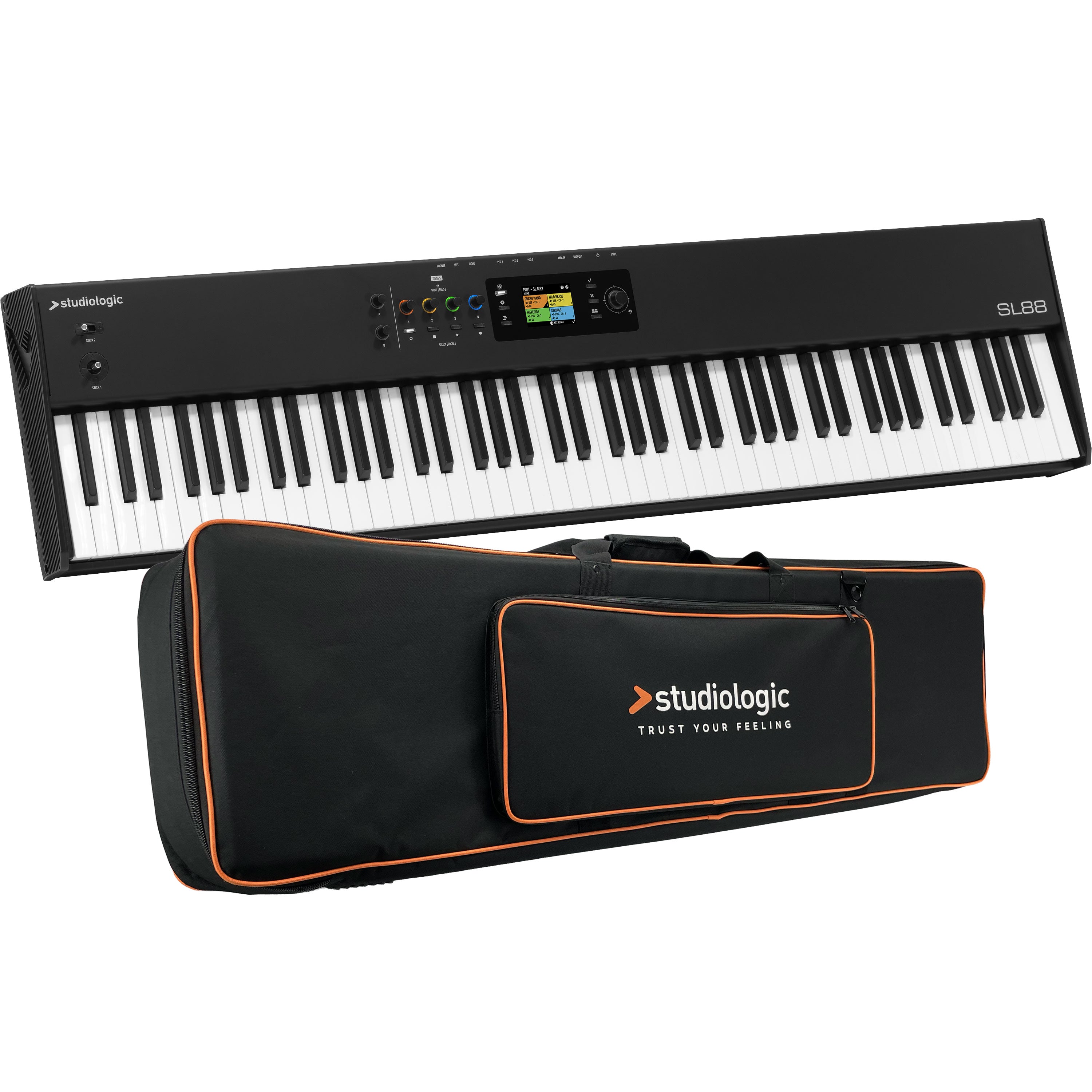 Collage showing components in Studiologic SL88 Mk2 MIDI Keyboard Controller CARRY BAG KIT