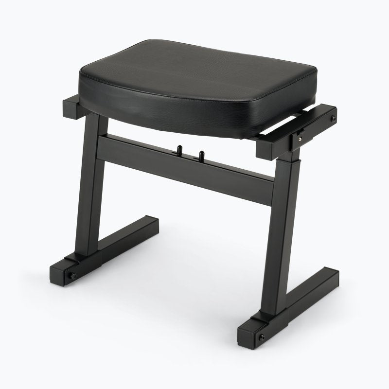On-Stage KB9000 Foldable Keyboard Bench three-quarter view with padded black seat and Z-style legs