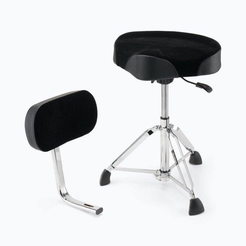 On-Stage MDT6 drum throne shown with the back rest detached beside the seat