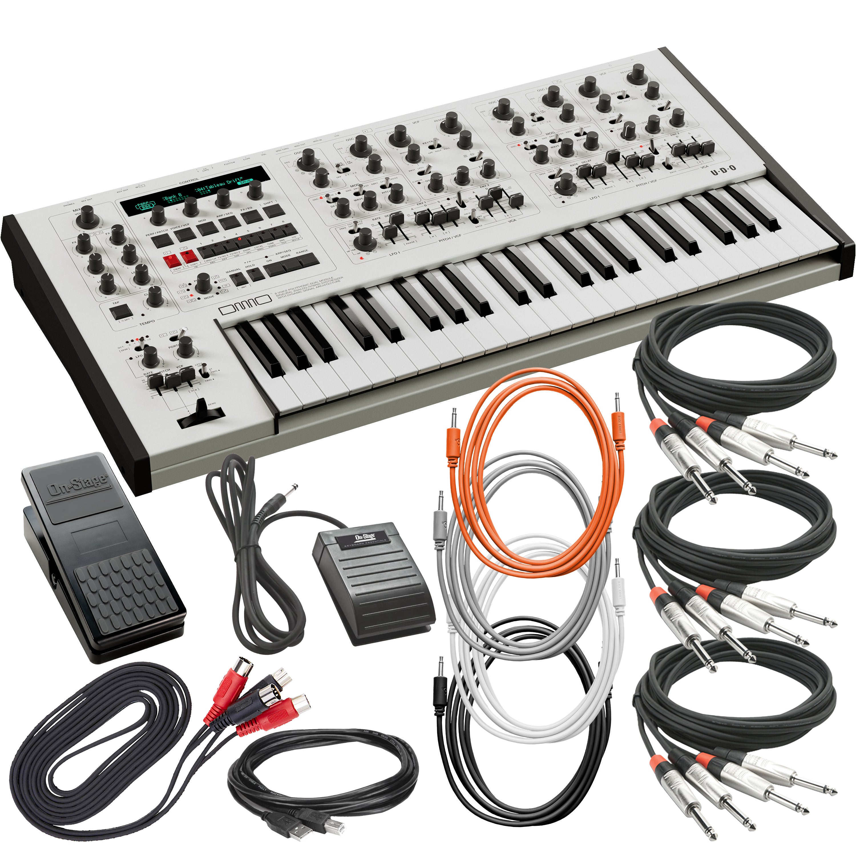 UDO Audio DMNO 8-Voice Polyphonic Keyboard Synthesizer - White CABLE KIT