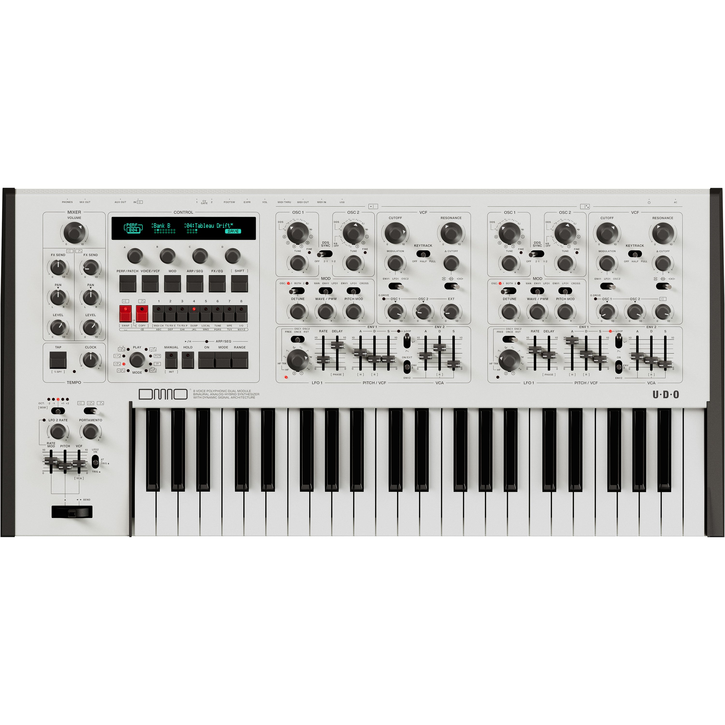 UDO Audio DMNO 8-Voice Polyphonic Keyboard Synthesizer - White View 1