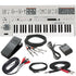 Collage showing components in UDO Audio Super 6 12-Voice Polyphonic Keyboard Synthesizer - White CABLE KIT