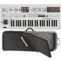 Collage showing components in UDO Audio Super 6 ST49 12-Voice Keyboard Synthesizer - White CARRY BAG KIT