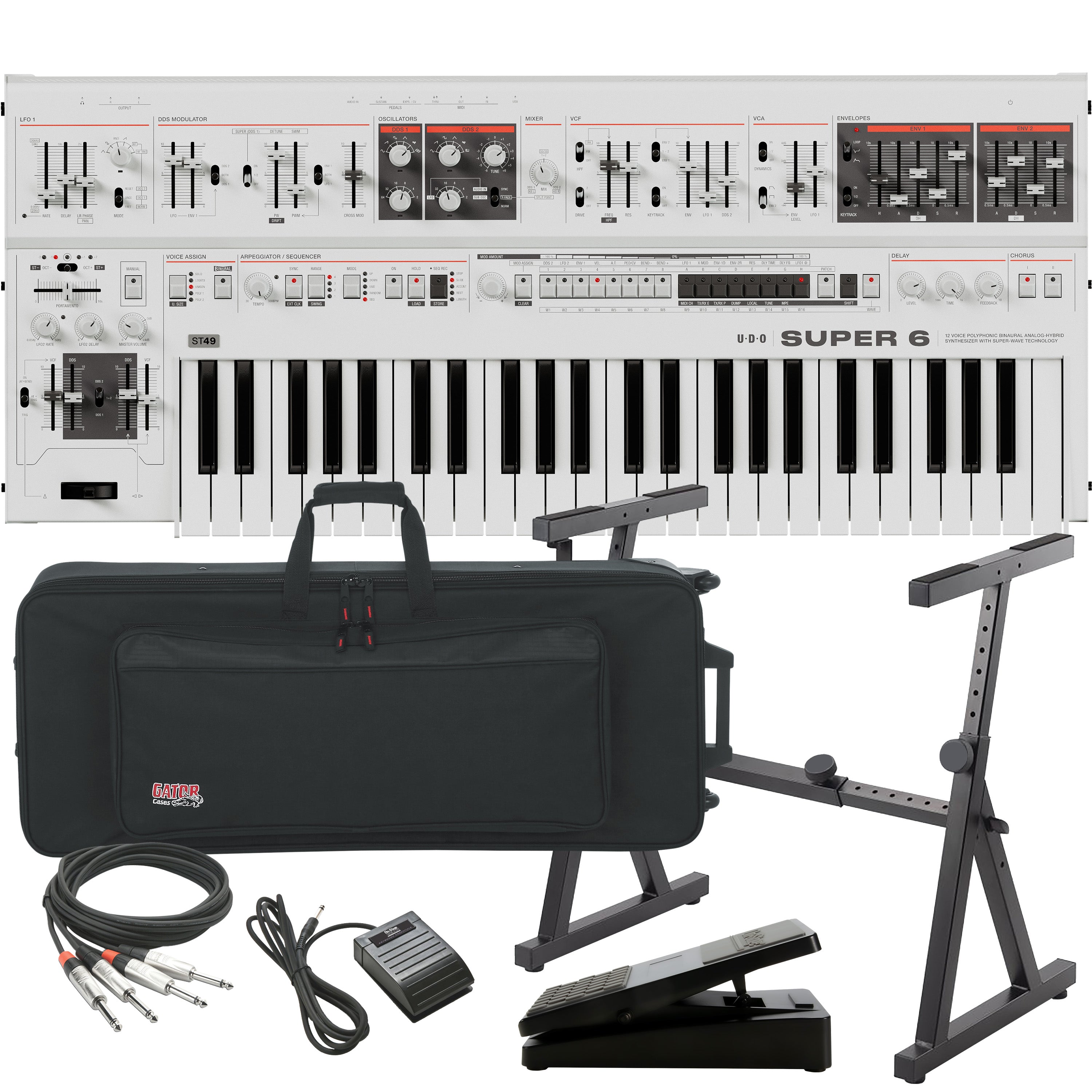 UDO Audio Super 6 ST49 12-Voice Keyboard Synthesizer - White STAGE RIG