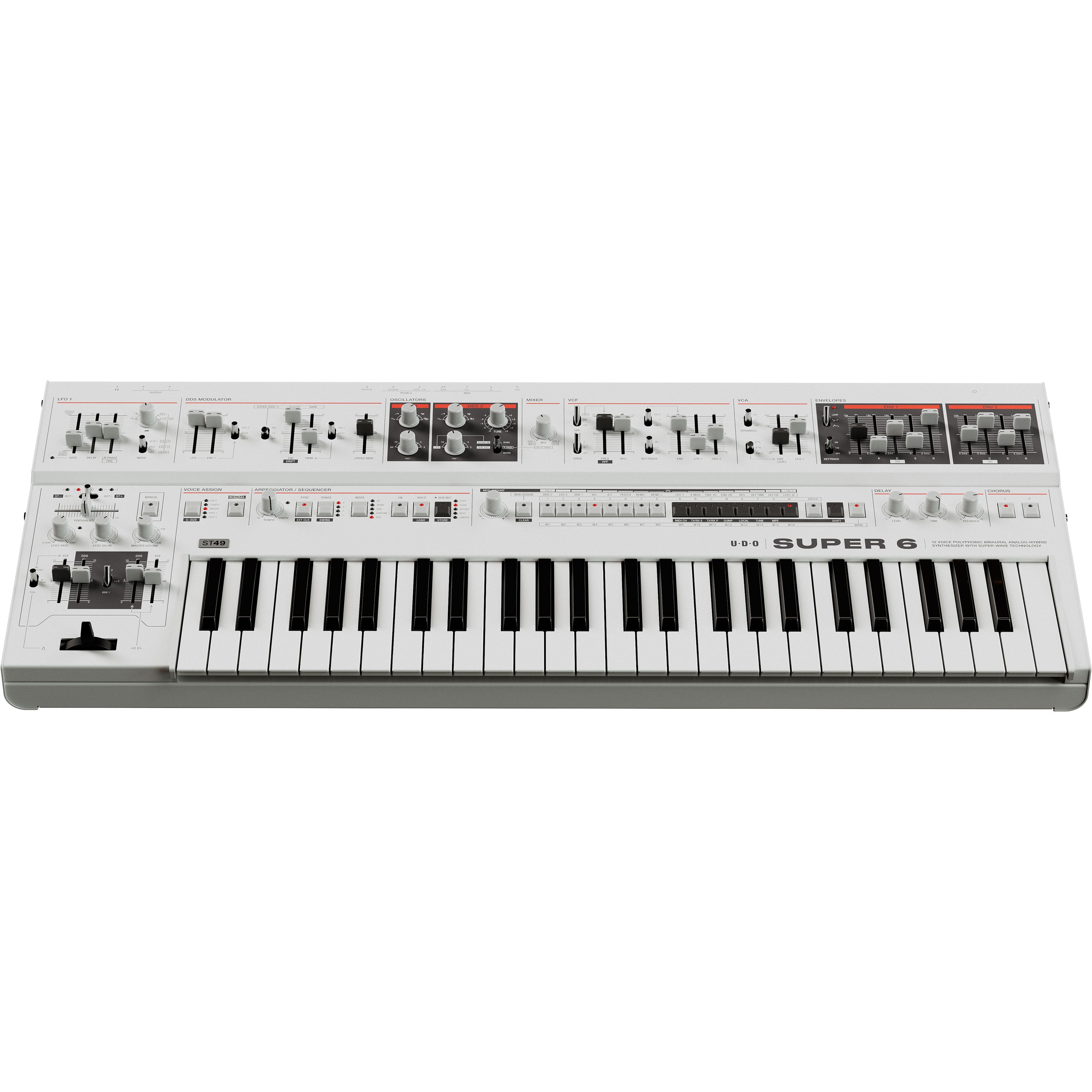 UDO Audio Super 6 ST49 12-Voice Keyboard Synthesizer - White View 4