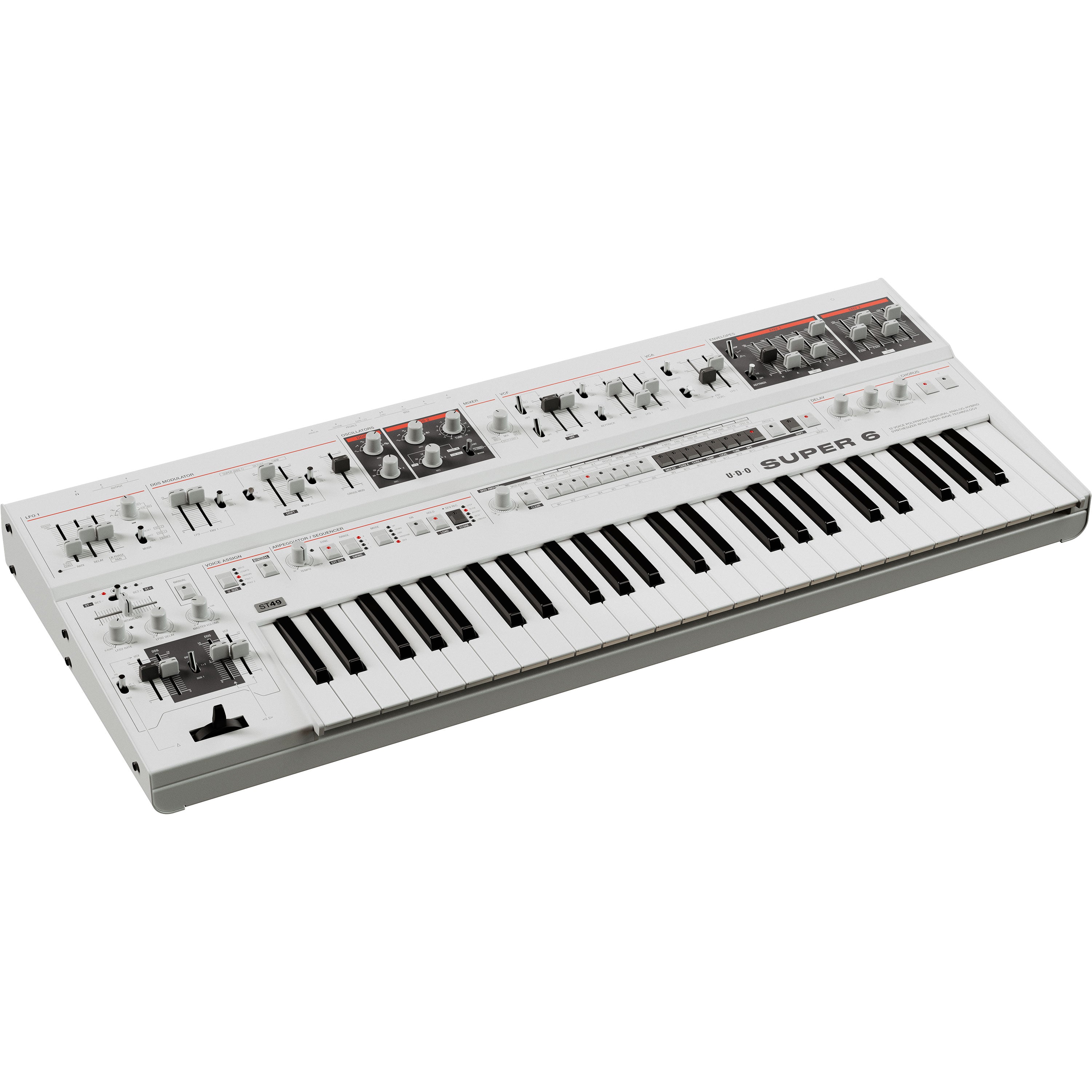 UDO Audio Super 6 ST49 12-Voice Keyboard Synthesizer - White View 3
