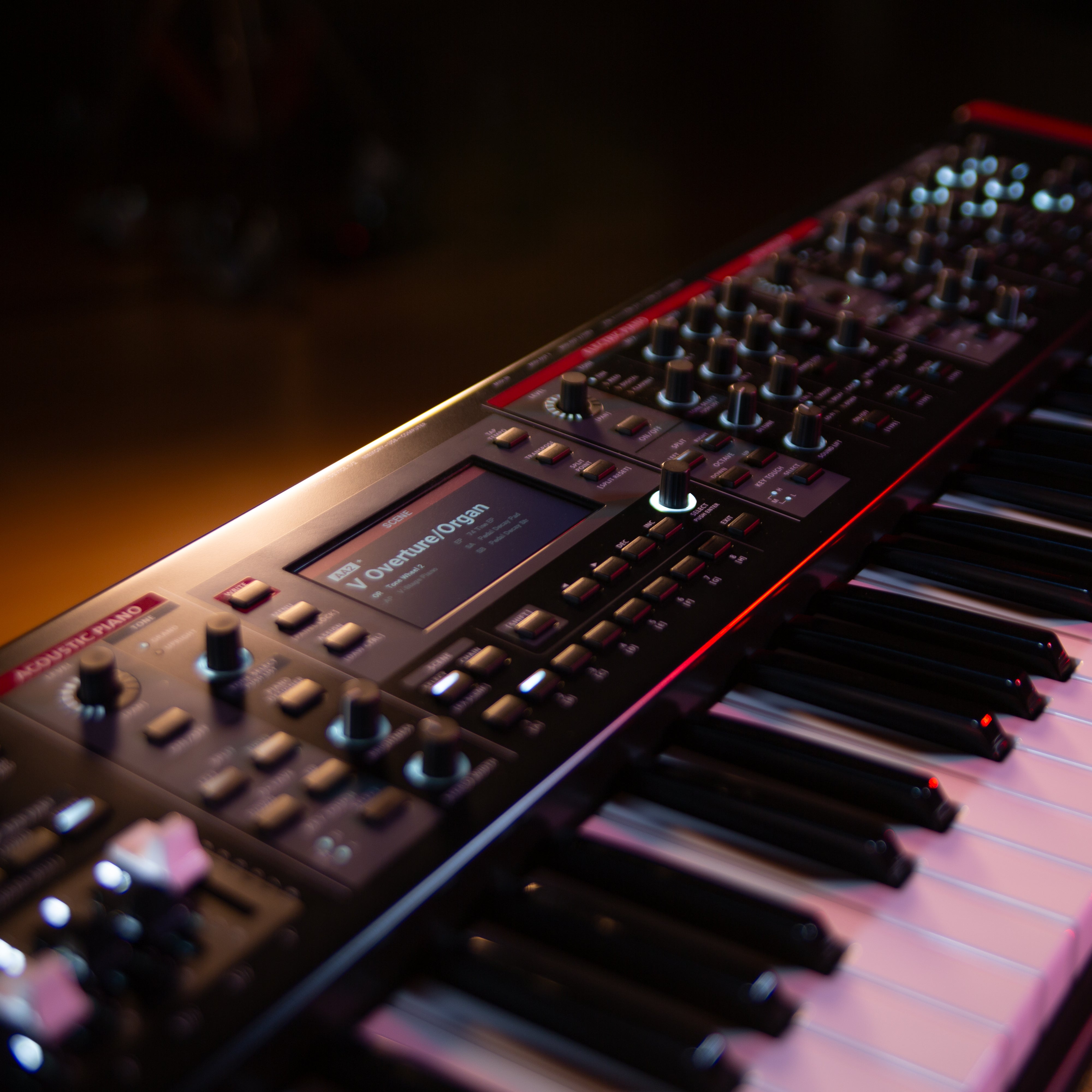 Close up of a Roland V-Stage 76 Stage Piano in a studio setting