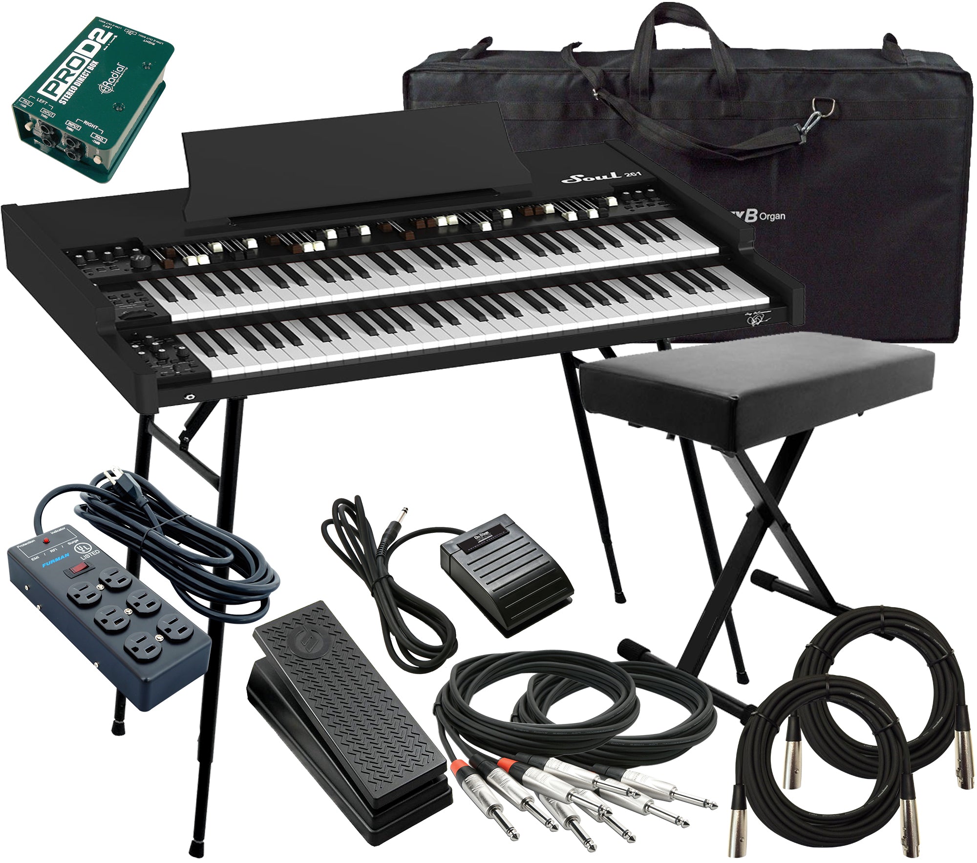 Collage image of the Viscount Legend SOUL 261 Digital Tonewheel Organ - Black STAGE KIT