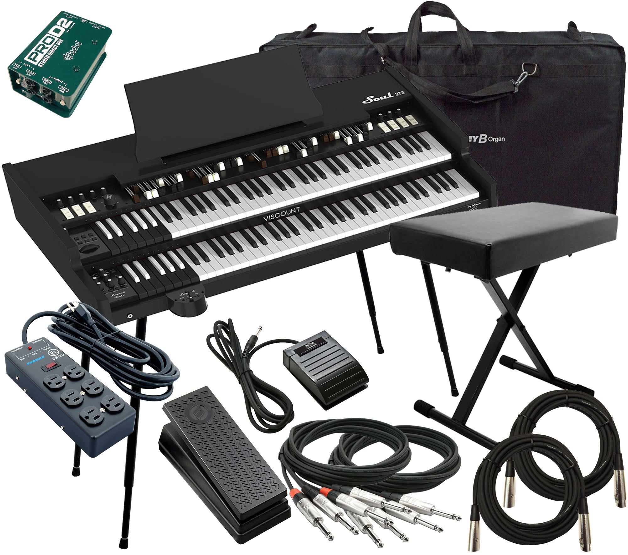 Collage image of the Viscount Legend SOUL 273 Digital Tonewheel Organ - Black STAGE KIT