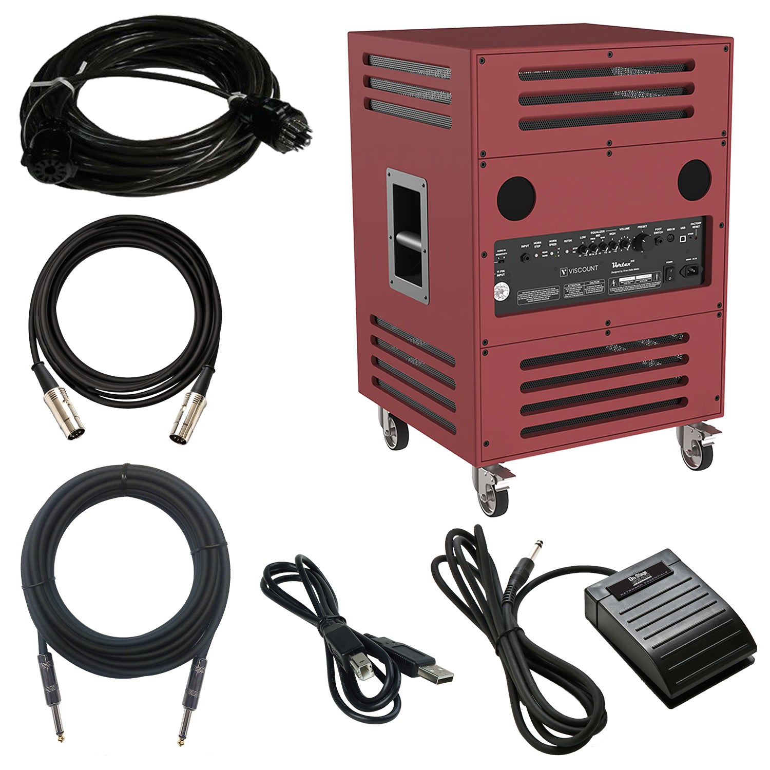 Viscount Legend VORTEX 315 Rotary Keyboard Amplifier -  Red Walnut COMPLETE CABLE KIT