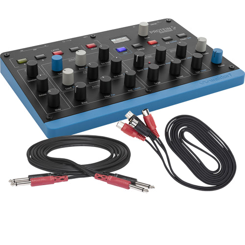 Collage showing components in Waldorf Protein 8-Voice Desktop Wavetable Synthesizer CABLE KIT